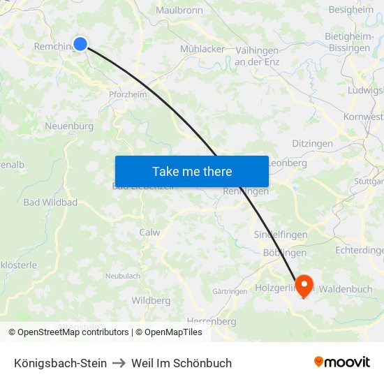 Königsbach-Stein to Weil Im Schönbuch map