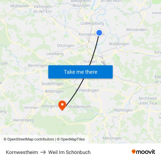 Kornwestheim to Weil Im Schönbuch map