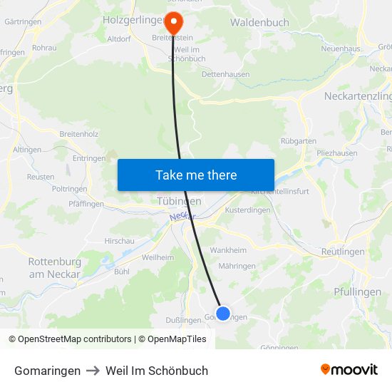 Gomaringen to Weil Im Schönbuch map