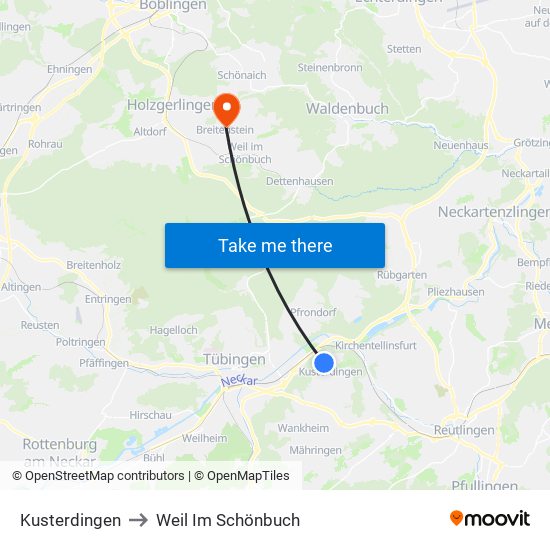 Kusterdingen to Weil Im Schönbuch map