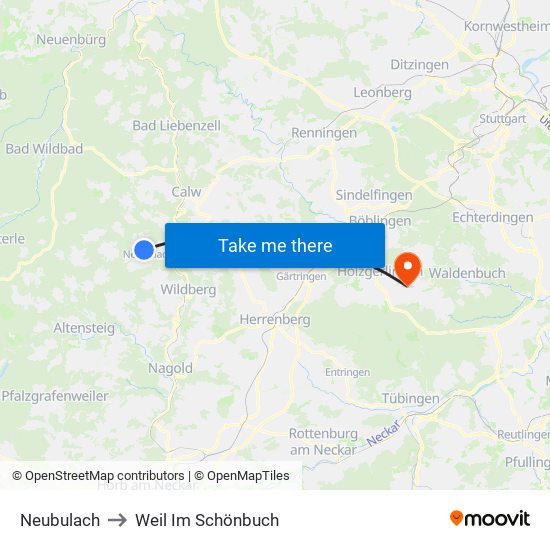 Neubulach to Weil Im Schönbuch map