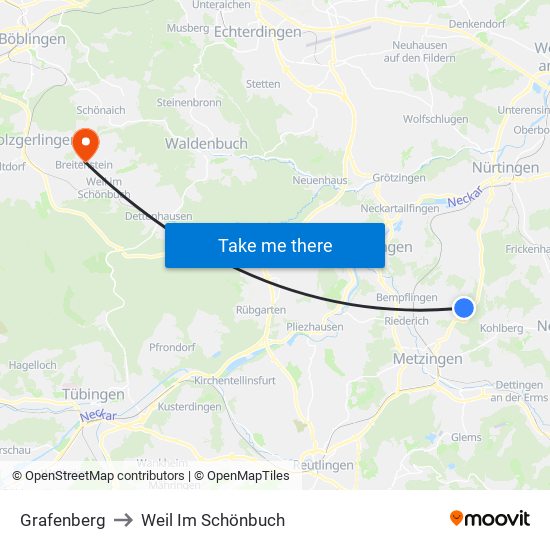 Grafenberg to Weil Im Schönbuch map