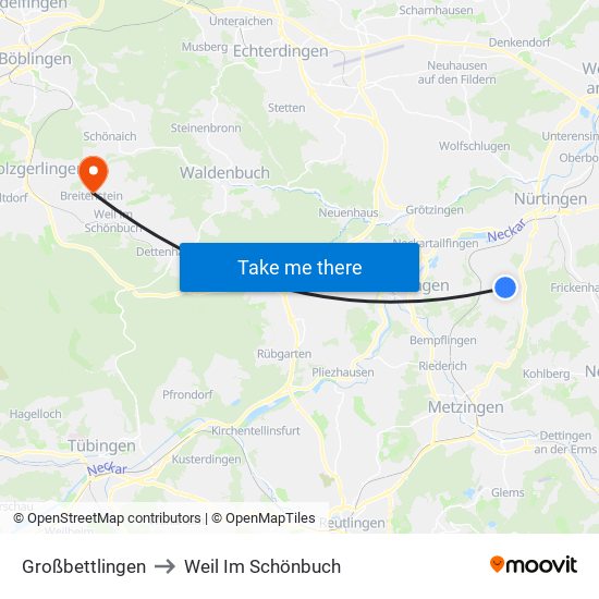 Großbettlingen to Weil Im Schönbuch map