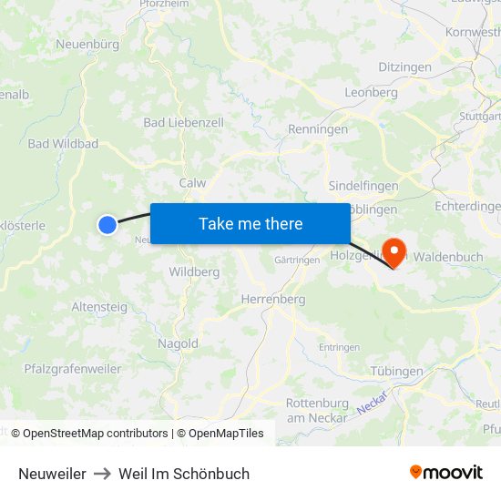 Neuweiler to Weil Im Schönbuch map