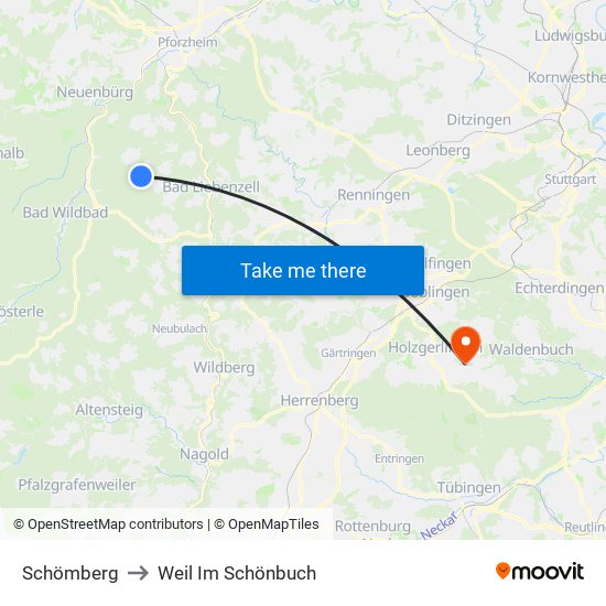 Schömberg to Weil Im Schönbuch map