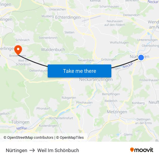 Nürtingen to Weil Im Schönbuch map