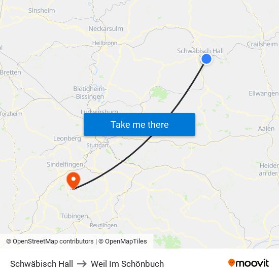 Schwäbisch Hall to Weil Im Schönbuch map