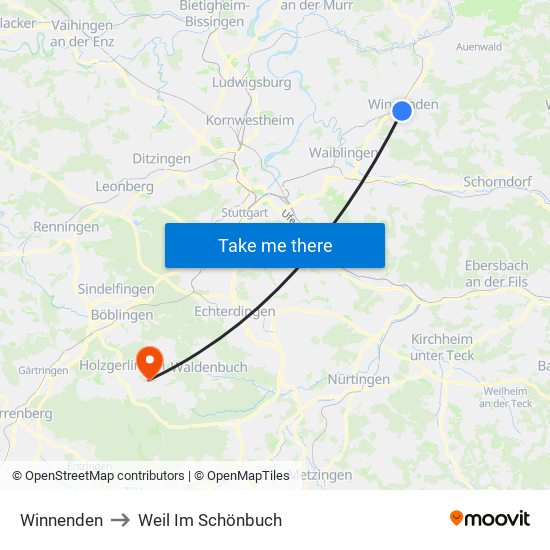 Winnenden to Weil Im Schönbuch map