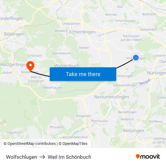 Wolfschlugen to Weil Im Schönbuch map