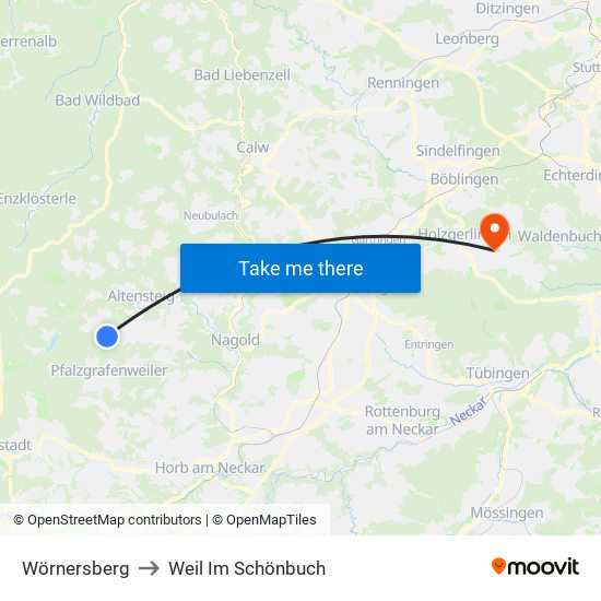 Wörnersberg to Weil Im Schönbuch map