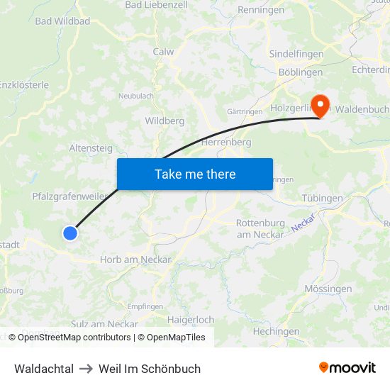 Waldachtal to Weil Im Schönbuch map