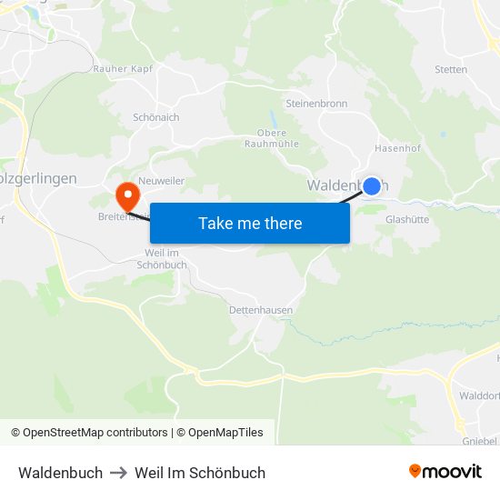 Waldenbuch to Weil Im Schönbuch map