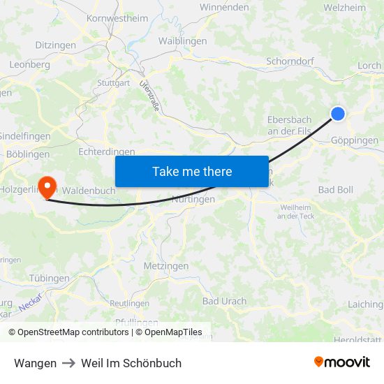 Wangen to Weil Im Schönbuch map