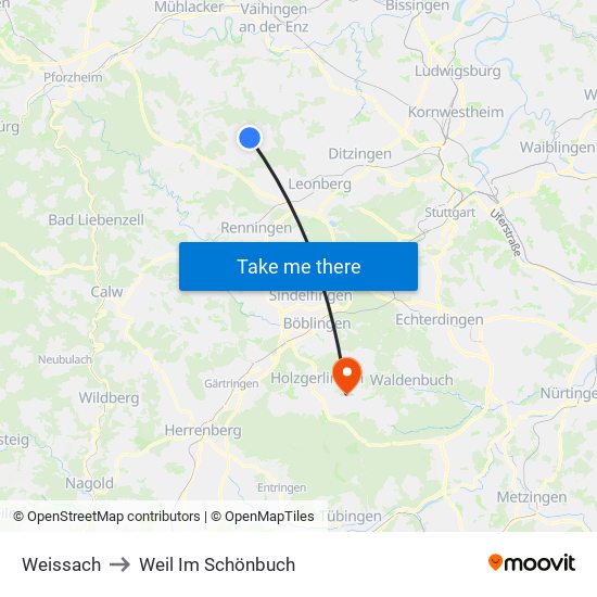 Weissach to Weil Im Schönbuch map