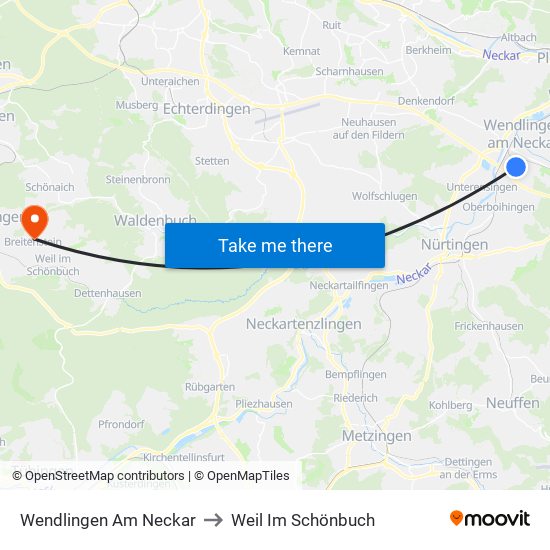Wendlingen Am Neckar to Weil Im Schönbuch map