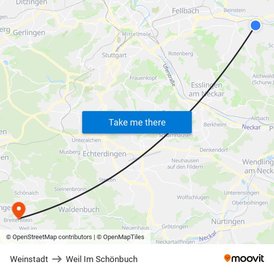 Weinstadt to Weil Im Schönbuch map