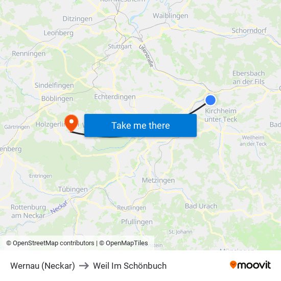 Wernau (Neckar) to Weil Im Schönbuch map
