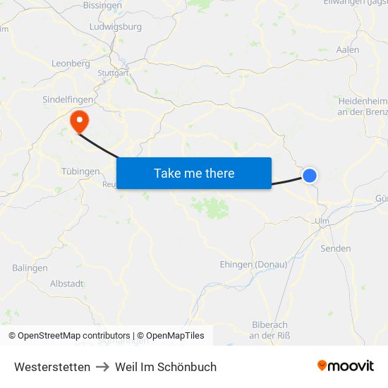 Westerstetten to Weil Im Schönbuch map