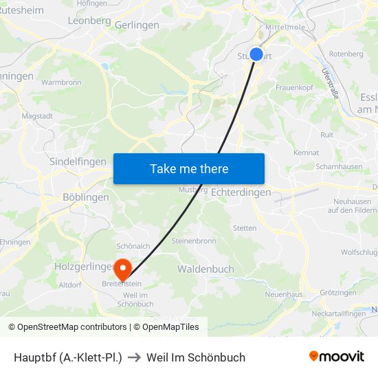 Hauptbf (A.-Klett-Pl.) to Weil Im Schönbuch map