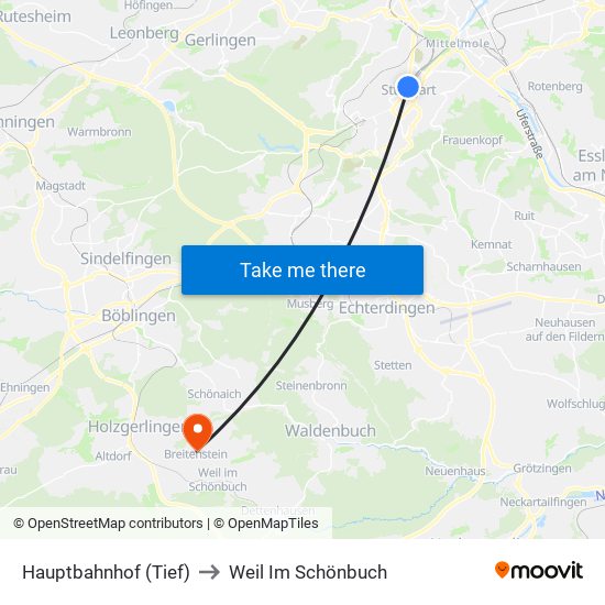 Hauptbahnhof (Tief) to Weil Im Schönbuch map