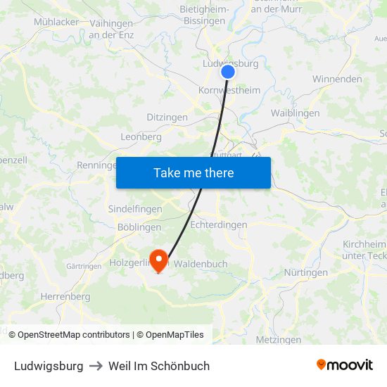 Ludwigsburg to Weil Im Schönbuch map