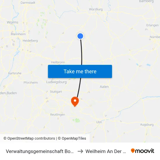 Verwaltungsgemeinschaft Boxberg to Weilheim An Der Teck map