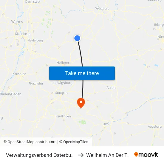 Verwaltungsverband Osterburken to Weilheim An Der Teck map