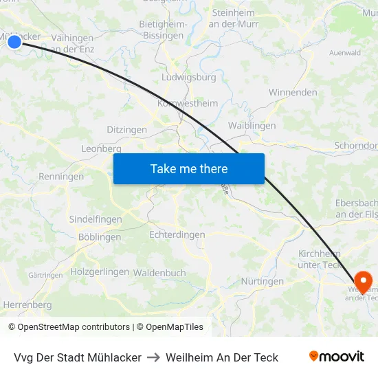 Vvg Der Stadt Mühlacker to Weilheim An Der Teck map