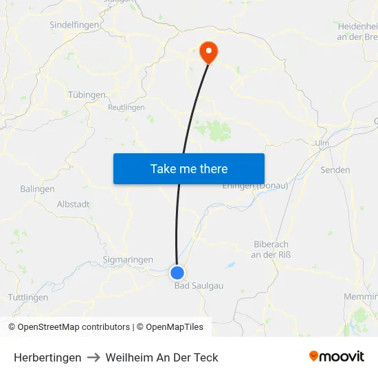 Herbertingen to Weilheim An Der Teck map