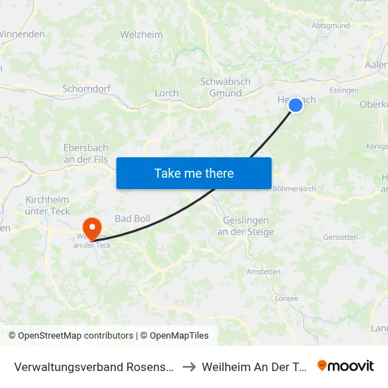 Verwaltungsverband Rosenstein to Weilheim An Der Teck map