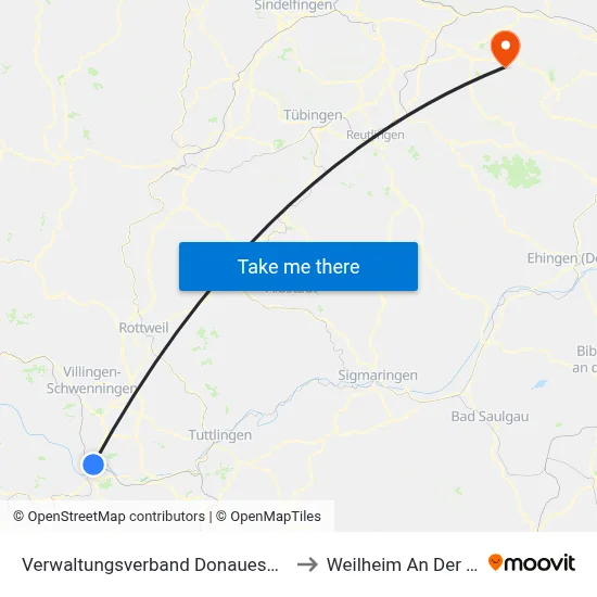 Verwaltungsverband Donaueschingen to Weilheim An Der Teck map