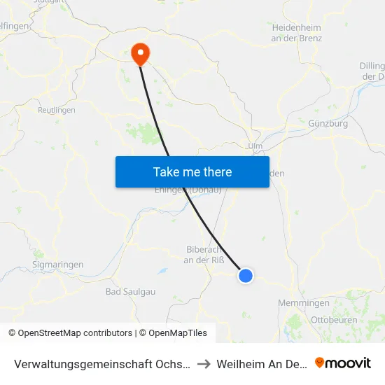 Verwaltungsgemeinschaft Ochsenhausen to Weilheim An Der Teck map