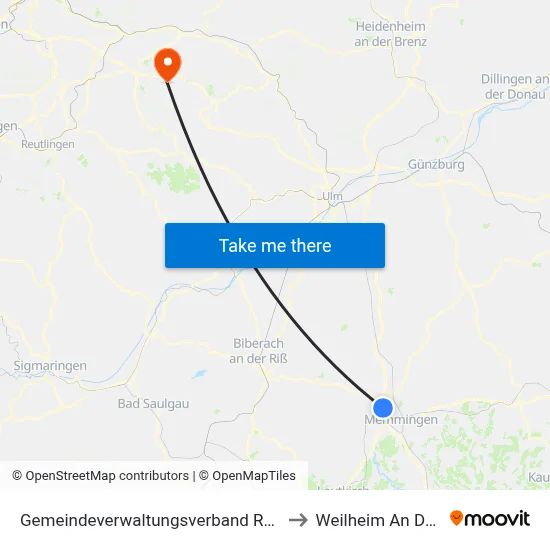 Gemeindeverwaltungsverband Rot-Tannheim to Weilheim An Der Teck map