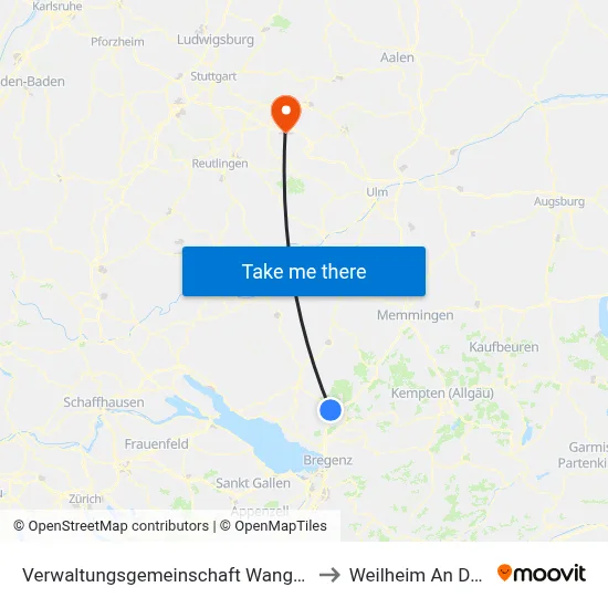 Verwaltungsgemeinschaft Wangen Im Allgäu to Weilheim An Der Teck map