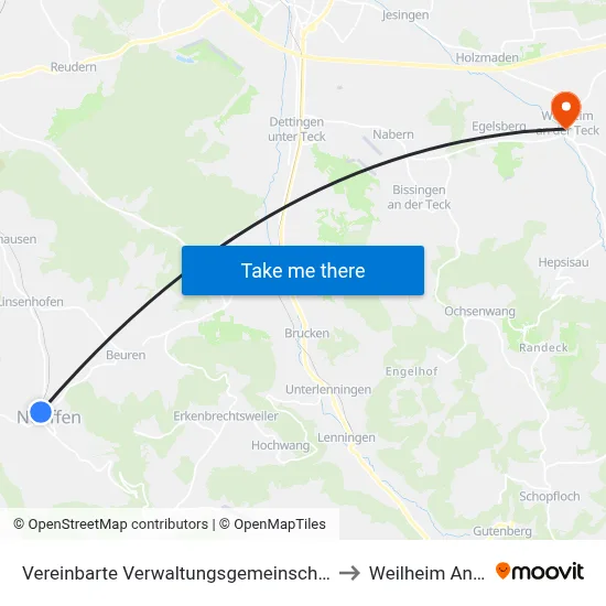 Vereinbarte Verwaltungsgemeinschaft Der Stadt Neuffen to Weilheim An Der Teck map