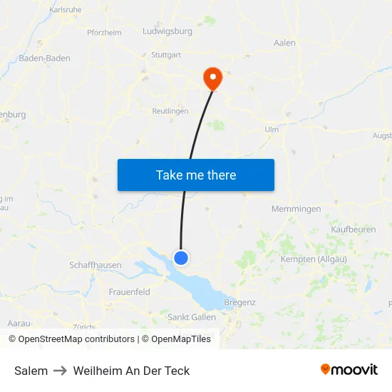Salem to Weilheim An Der Teck map