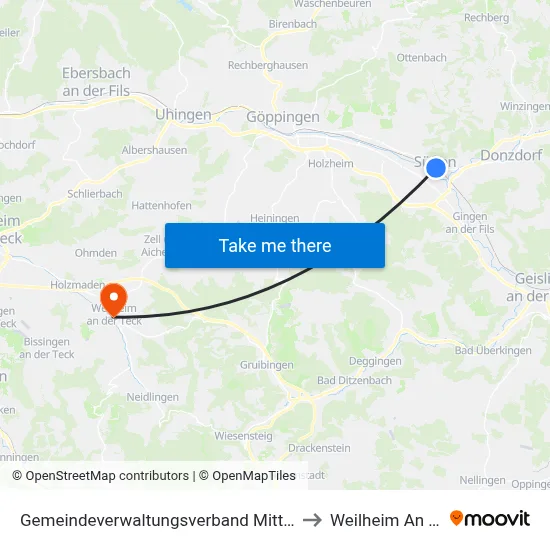 Gemeindeverwaltungsverband Mittleres Fils-Lautertal to Weilheim An Der Teck map