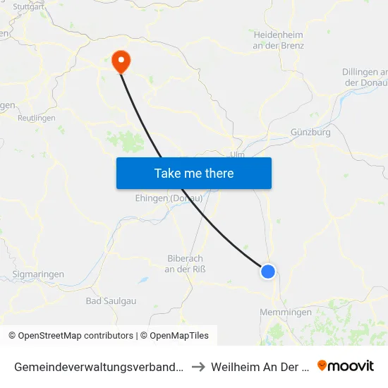 Gemeindeverwaltungsverband Illertal to Weilheim An Der Teck map