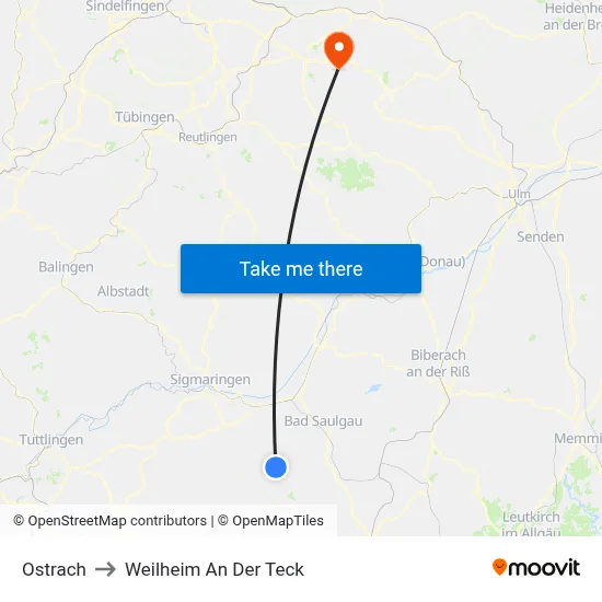 Ostrach to Weilheim An Der Teck map