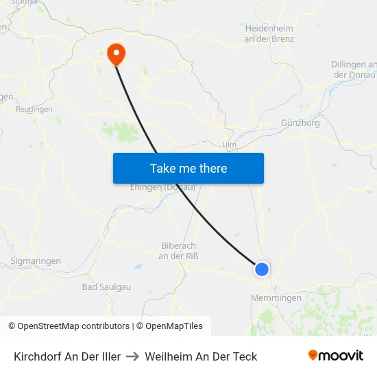 Kirchdorf An Der Iller to Weilheim An Der Teck map