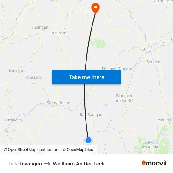 Fleischwangen to Weilheim An Der Teck map