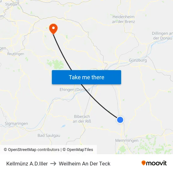 Kellmünz A.D.Iller to Weilheim An Der Teck map
