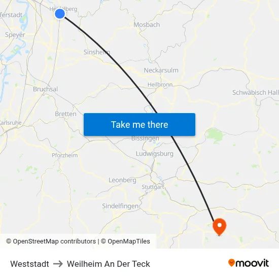 Weststadt to Weilheim An Der Teck map