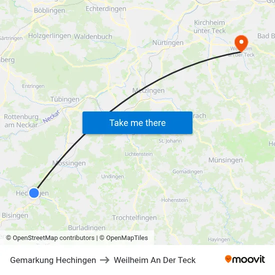 Gemarkung Hechingen to Weilheim An Der Teck map