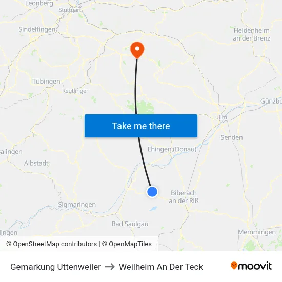 Gemarkung Uttenweiler to Weilheim An Der Teck map