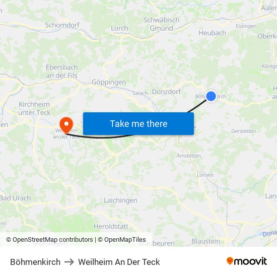 Böhmenkirch to Weilheim An Der Teck map