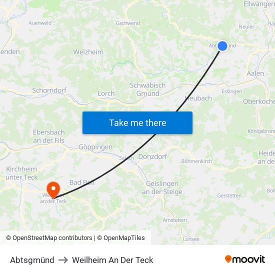 Abtsgmünd to Weilheim An Der Teck map