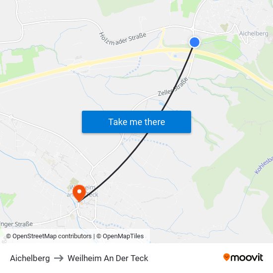 Aichelberg to Weilheim An Der Teck map