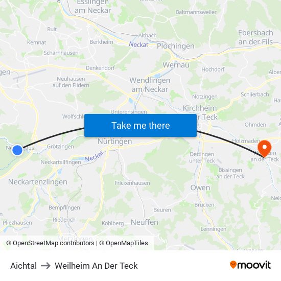 Aichtal to Weilheim An Der Teck map