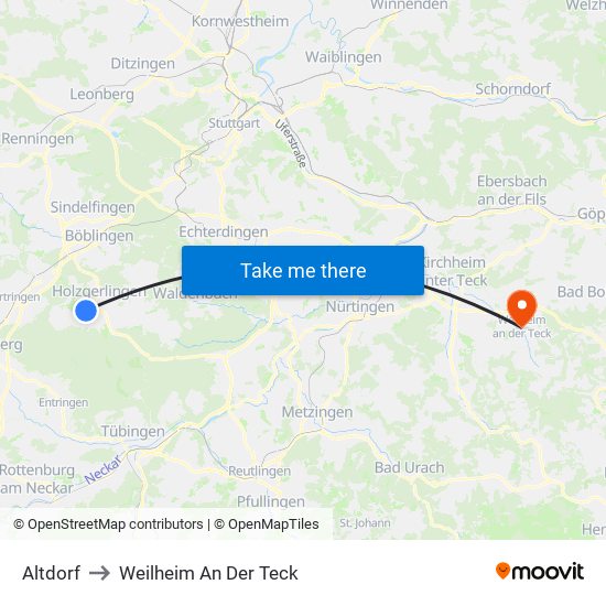 Altdorf to Weilheim An Der Teck map